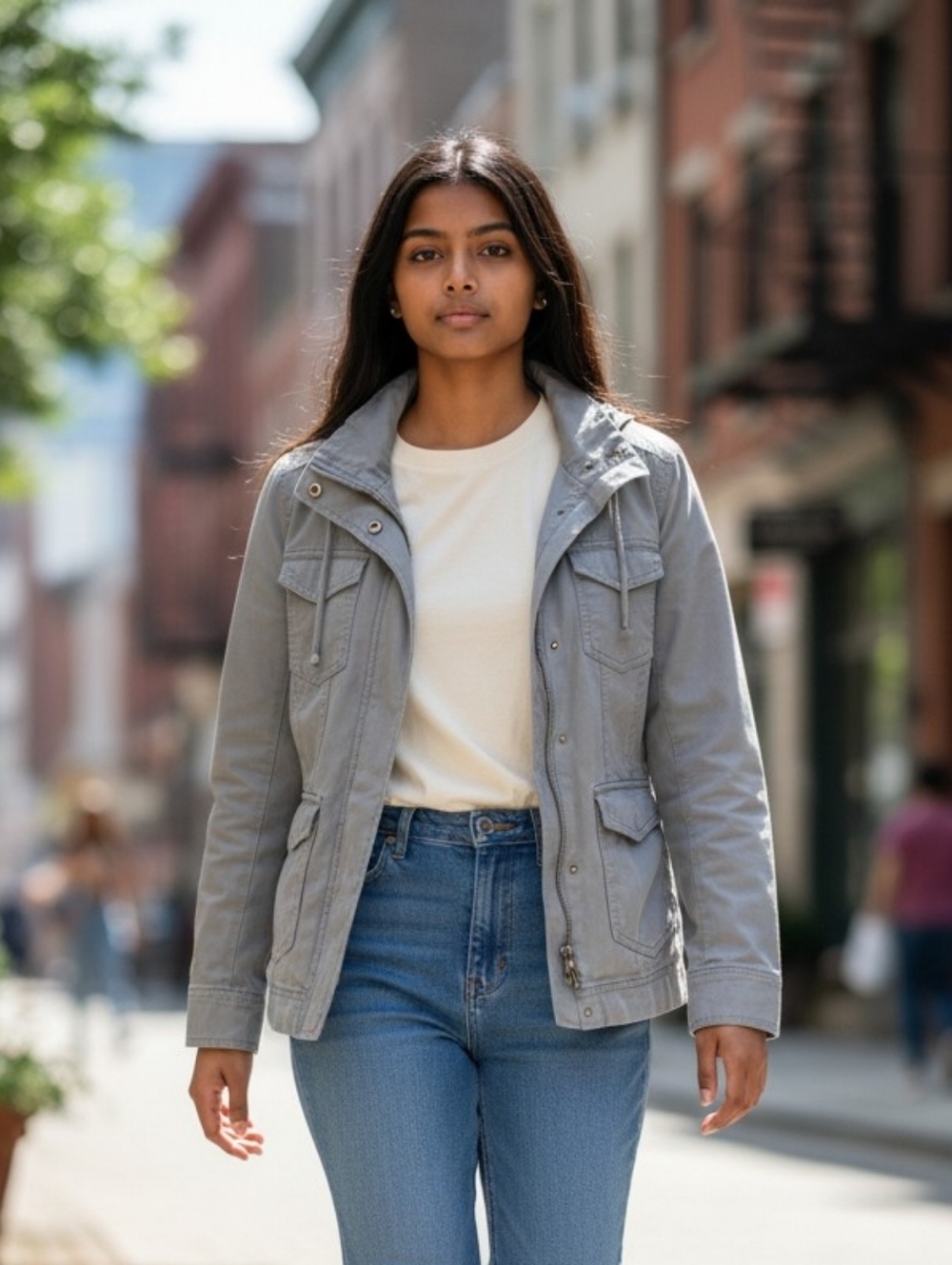 Garage Women's Light Gray Utility Jacket with Front Flap Pockets